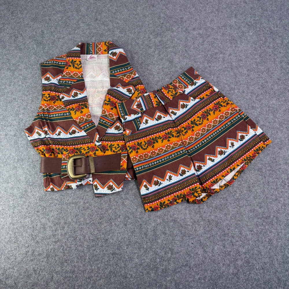 Vintage Eber San Francisco Southwestern Floral Vest and Shorts Set Brown Medium